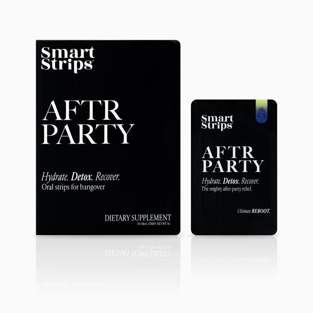 Smart Strips AFTR PARTY oral dissolvable strips, box and single sachet