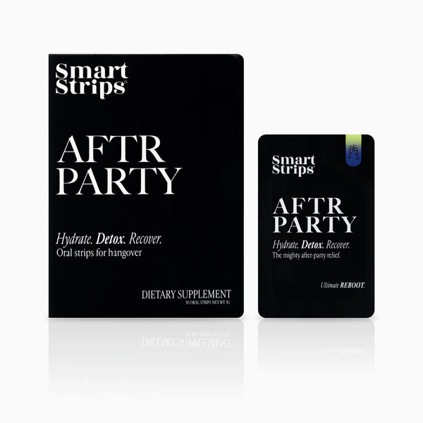 Smart Strips AFTR PARTY oral dissolvable strips, box and single sachet