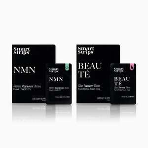 Smart Strips Longevity Ritual: NMN and BEAUTÉ boxes with their sachets