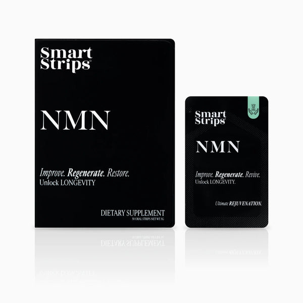 Smart Strips NMN oral dissolvable strips, box and single sachet