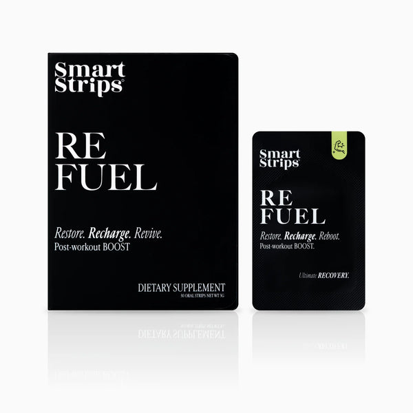 Smart Strips REFUEL oral dissolvable strips, box and single sachet