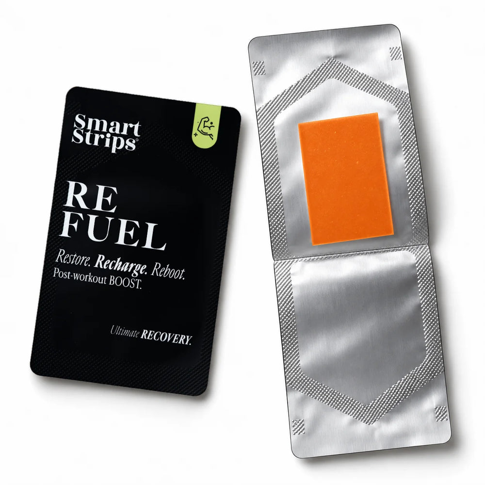 Smart Strips REFUEL oral dissolvable strips, box and single sachet